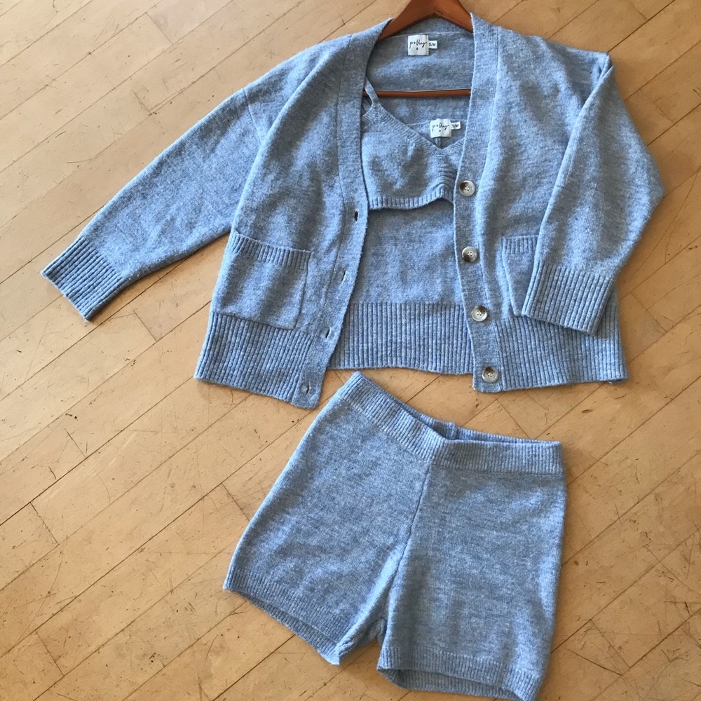 Polly Blue Knit Cardigan and Shorts Set